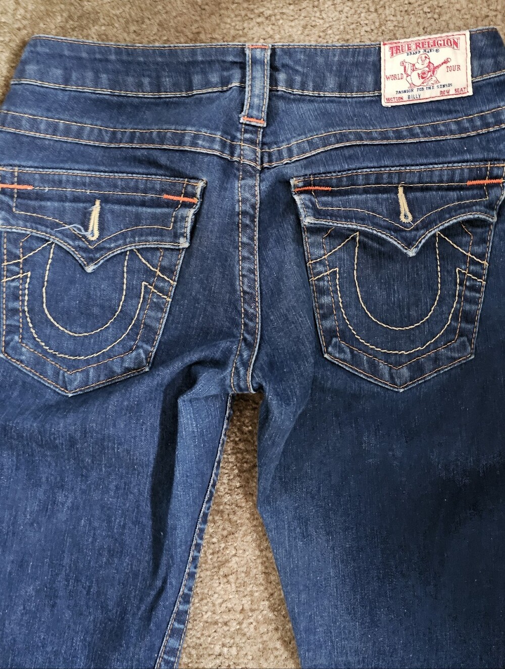 True Religion Women's Blue Straight-Leg Jeans Signature Pocket Stitch Size 28